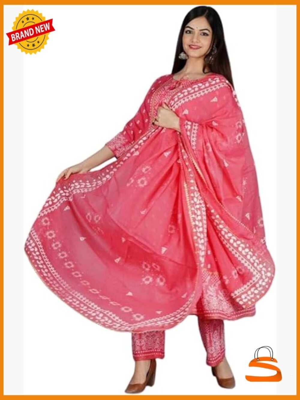 Floral Print Anarkali Kurta Set with Palazzo & Dupatta - Tunics